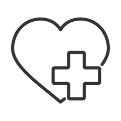 
outline icon single medical symbol with heart and plus sign design
