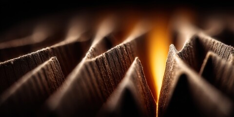This macro shot reveals the intricate textures of layered materials, illuminated by a warm glow.