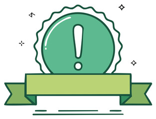 Cartoon Exclamation Mark Badge with Ribbon Banner Illustration