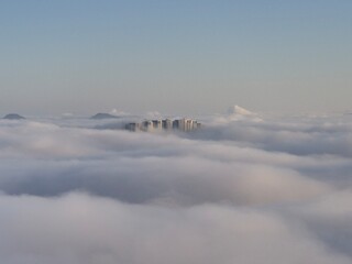 cloud covered mountains