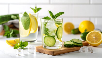 Fototapeta premium Refreshing Cucumber and Lemon Water