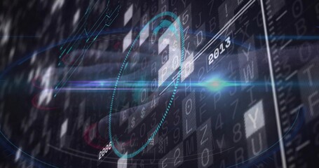 Floating circular HUD graphic pulsing on screen featuring streams or tiles or flares timeline 2006 o