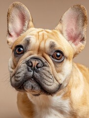 Portrait of french bulldog puppy posing on brown background