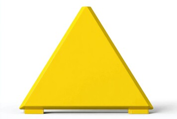 Bright yellow equilateral triangle shape with a rectangular base, casting a small shadow, on a plain white background