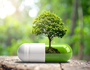Green capsule with a tree