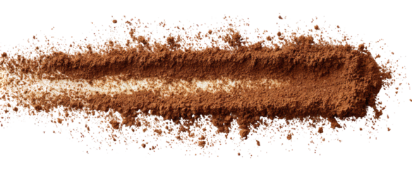 Scattered, dark brown powder forms a long, thin, slightly raised line