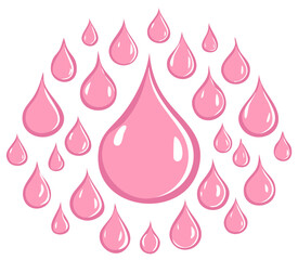 Arrangement of Pink Water Droplets: Liquid Formations, Abstract Vector