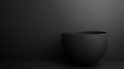 Minimalist black bowl against textured dark background. Elegant design provides a perfect frame.