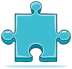 Obraz premium Cartoon illustration of a blue puzzle piece with a shadow, symbolizing problem-solving.