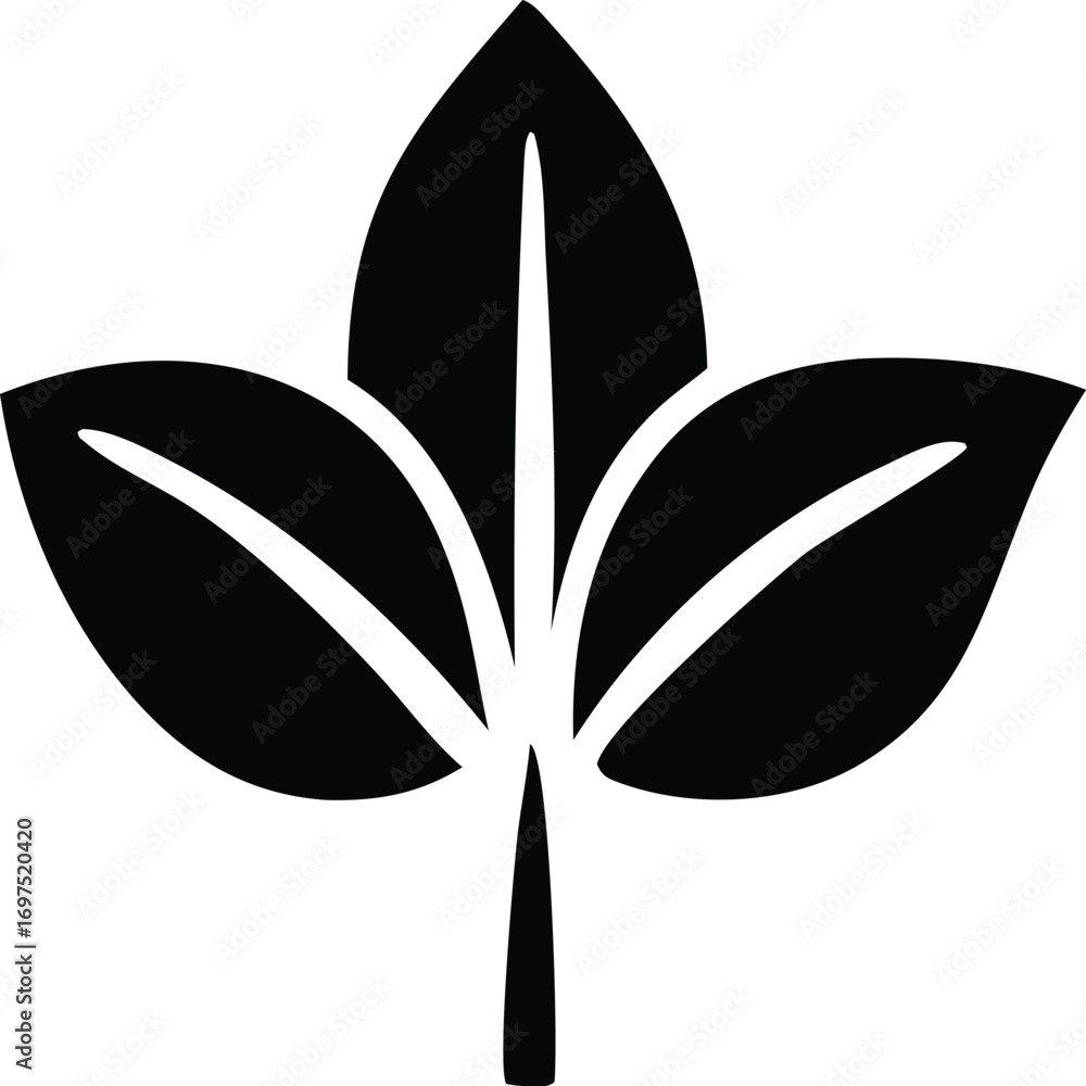 Poster simple elegant black tri-leaf symbol representing growth nature and simplicity for branding and desi