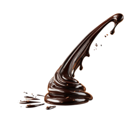 Dark chocolate liquid in a dramatic, flowing arc