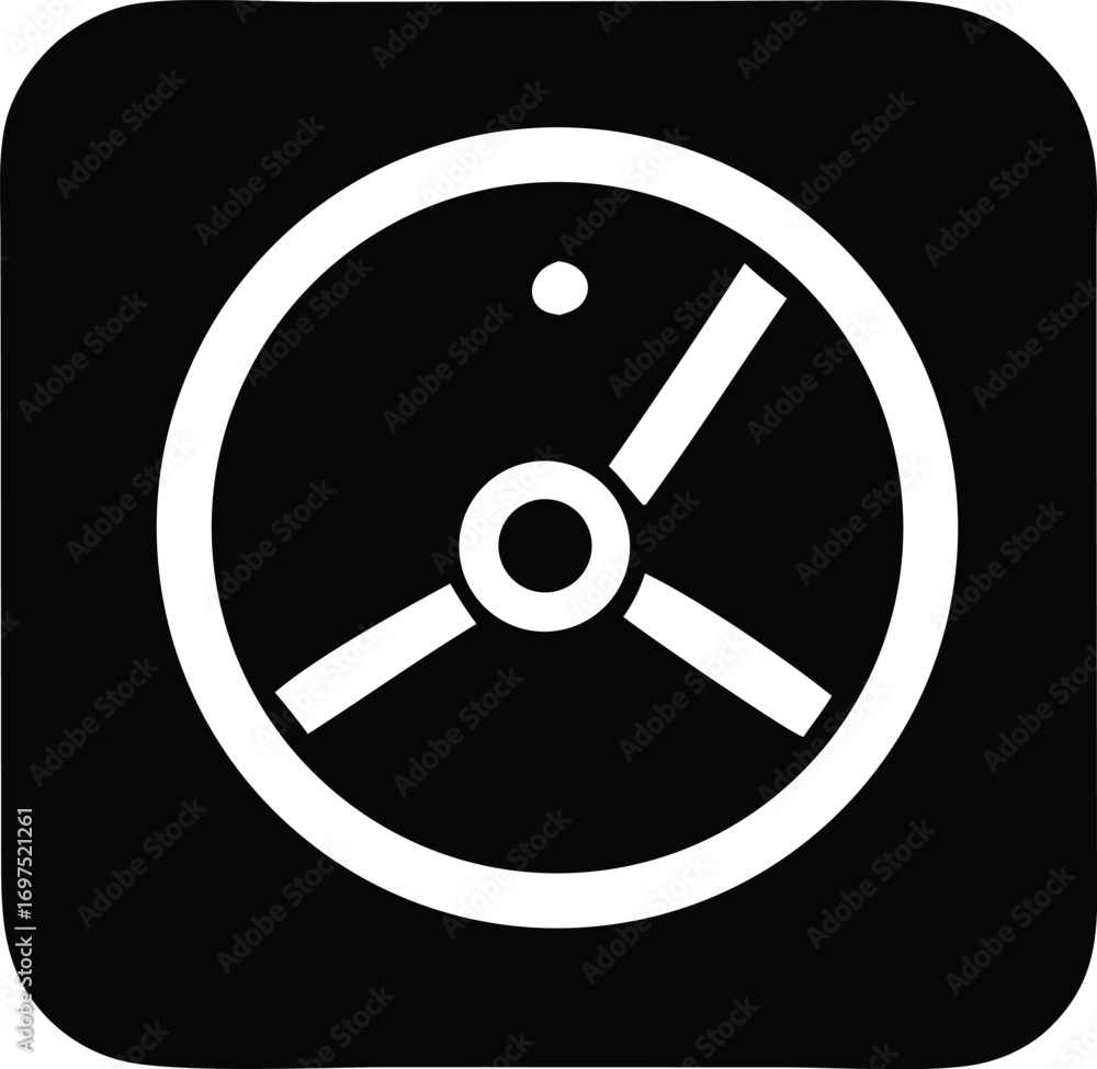 Poster modern minimalist white circular icon with three spokes and a central circle representing technology