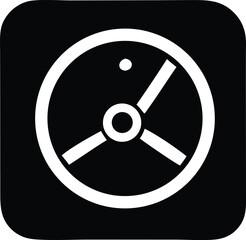 Fototapeta premium Modern minimalist white circular icon with three spokes and a central circle representing technology data or a wheel