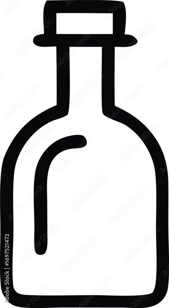 Poster simple hand-drawn line art icon of a glass bottle with a cap perfect for graphic design elements and