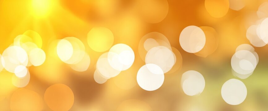 Warm abstract of golden and white bokeh circles floating on an amber gradient, some sparkling like small suns