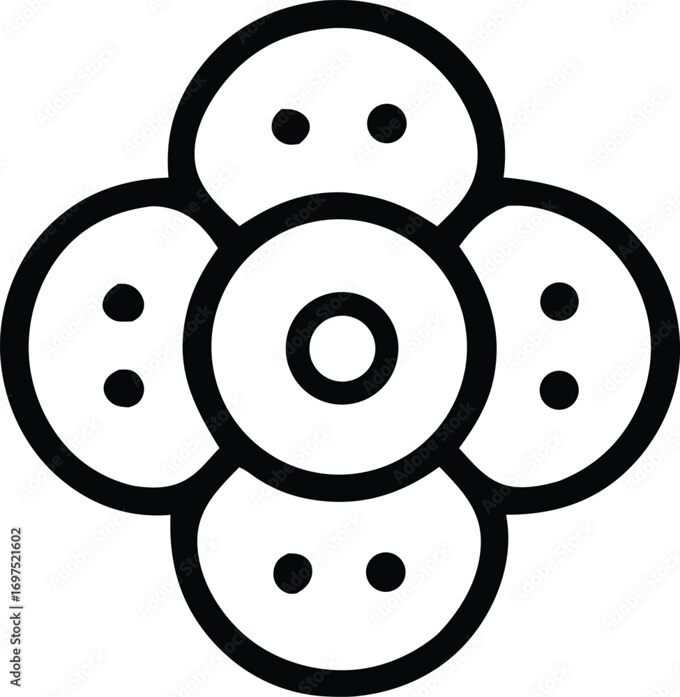 Poster abstract circular symbol with intersecting rings and dots organic symmetry geometric pattern
