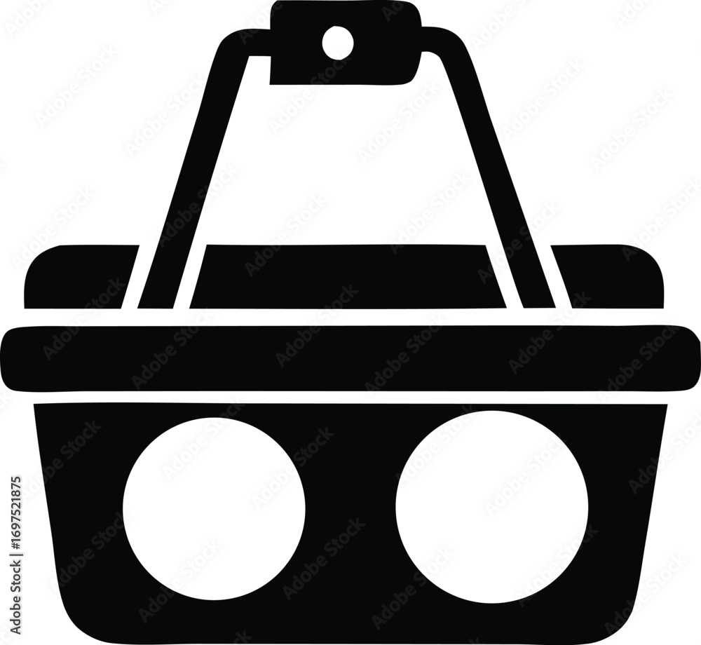 Poster simple silhouette of a shopping basket with two circular openings for items symbolizing commerce and