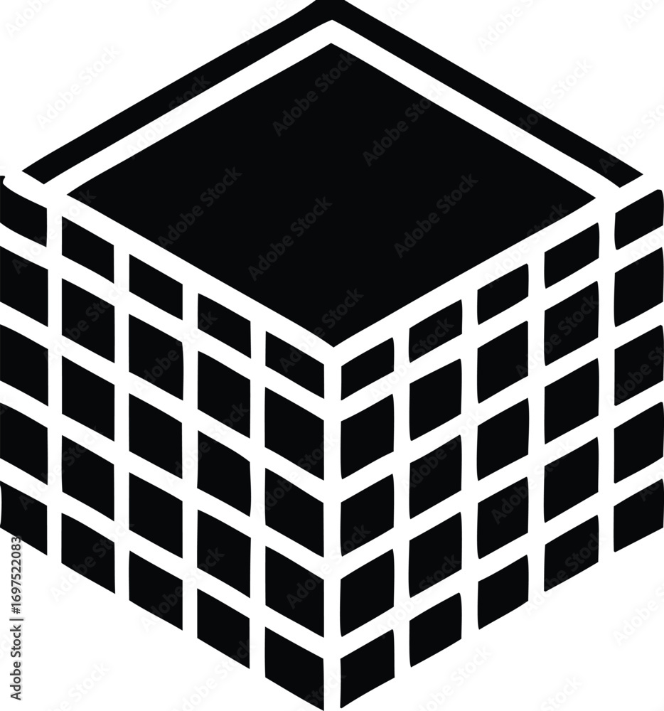 Poster abstract 3d cube with gridded surfaces geometric shape perspective object clean design simple icon