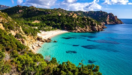 Obraz premium Picturesque coastal bay with lush greenery and vibrant blue water