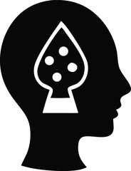 Conceptual silhouette head profile with spade icon represents a thought or idea within the mind symbolizing insight