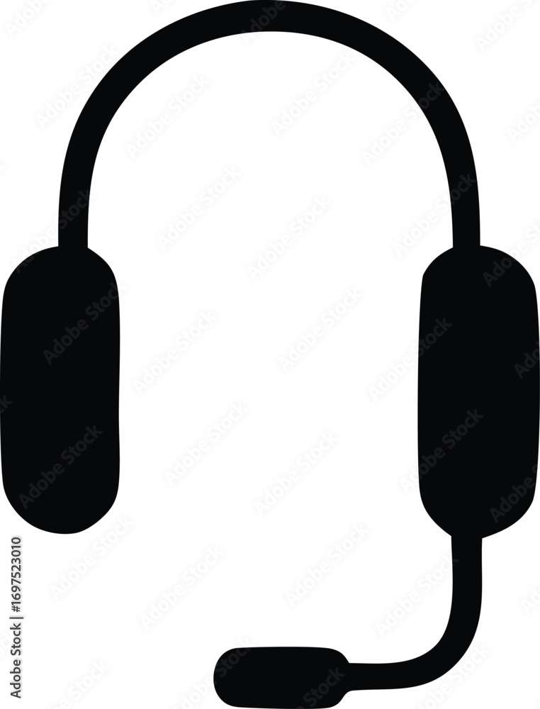 Poster headset icon for communication support customer service and audio devices simple graphic representat