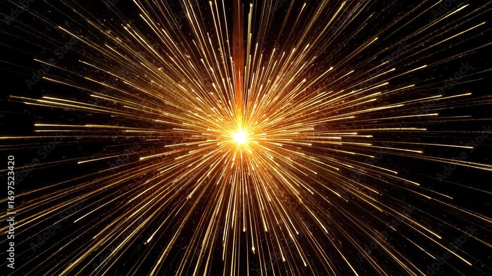 Poster close-up of a sparkler igniting and radiating bright golden light in a dark background creating a me
