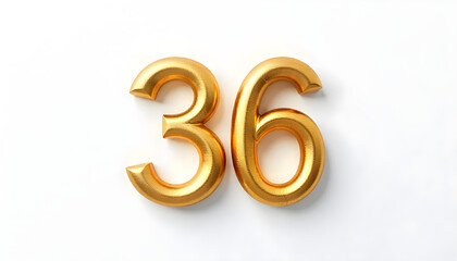 36 made of gold metal isolated on white background
