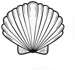 Outlined seashell design with black lines representing ocean life illustration. White background with a simple drawing.