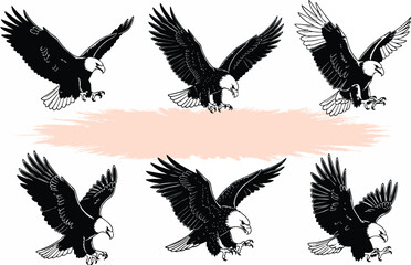 Obraz premium Eagle flying Silhouettes on white background. Symbol of strength, courage, freedom and immortality. Editable EPS 10.