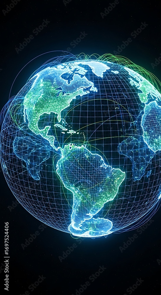 Poster digital earth visualization, global network connection concept design