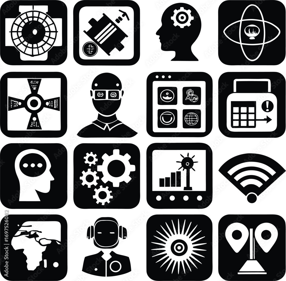 Fototapete modern technology icons set featuring innovation artificial intelligence and digital science symbols