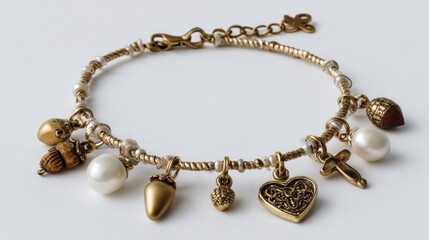 Delicate gold and white bracelet with charms
