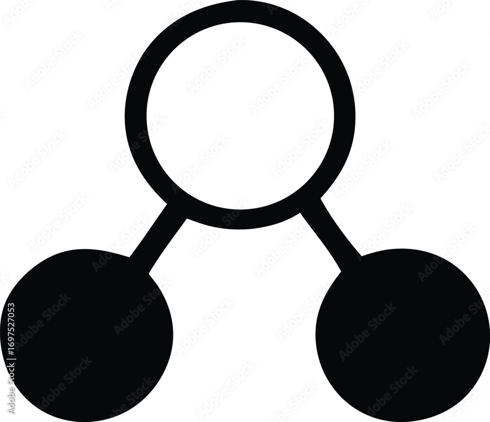 Poster abstract geometric symbol featuring a large circle connected to two smaller circles symbolizing conn