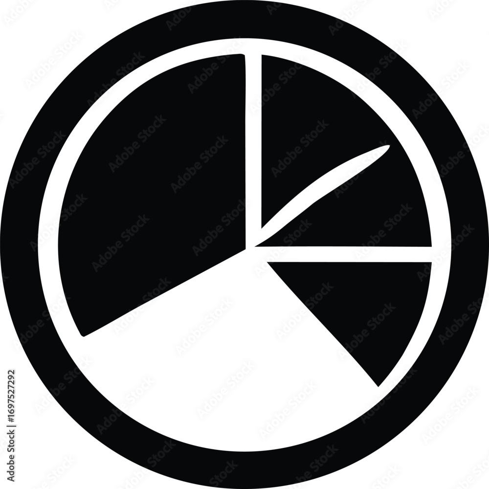 Poster simple black and white pie chart icon graphic represents data analysis and financial reporting conce
