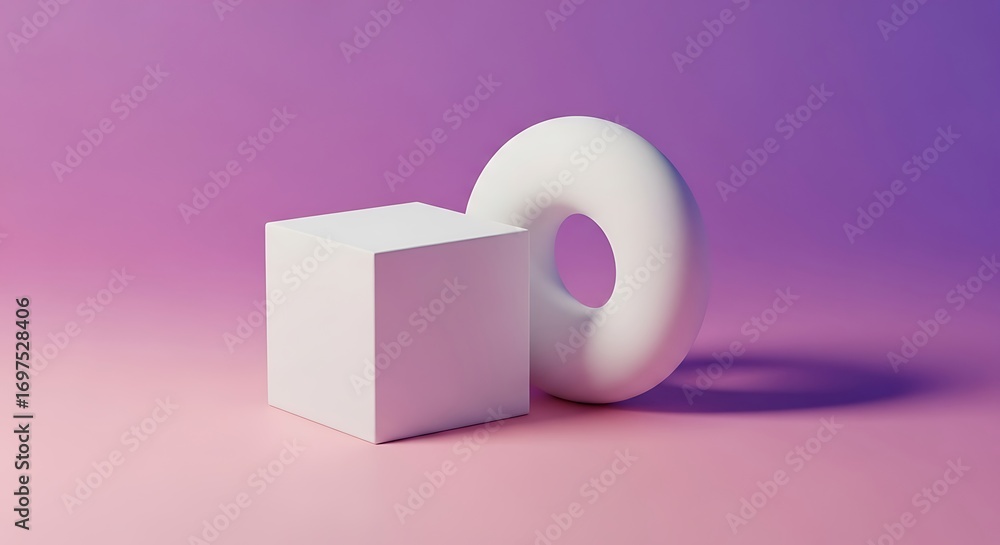Poster minimalistic arrangement featuring geometric shapes on gradient backdrop