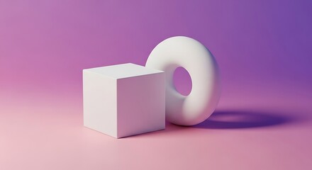 Minimalistic arrangement featuring geometric shapes on gradient backdrop