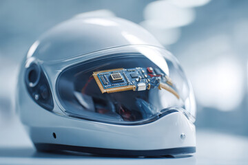 closeup view of cuttingedge production line for helmets featuring advanced neural interfaces