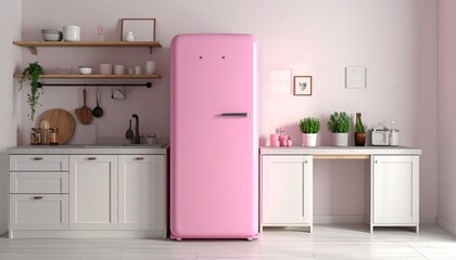 ピンク色のシンプルな冷蔵庫