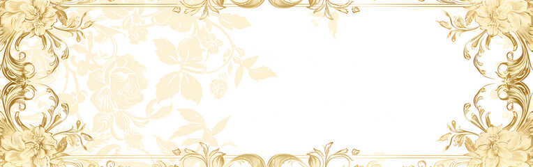 Elegant golden floral border pattern shining on clean white background.