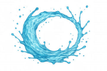 Refreshing blue water forming a dynamic circular splash, ideal for highlighting designs or text on a transparent background