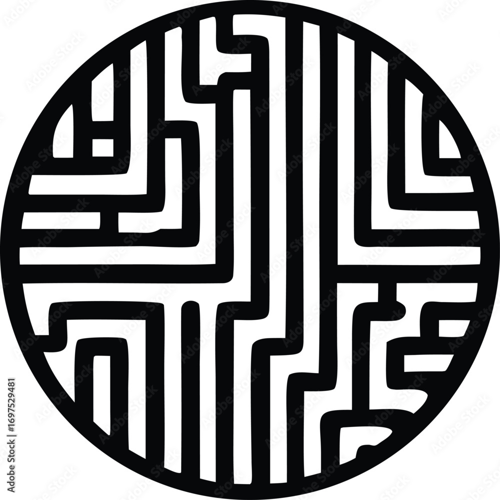 Aufkleber intricate circular geometric pattern abstract design black and white maze-like structure for graphic