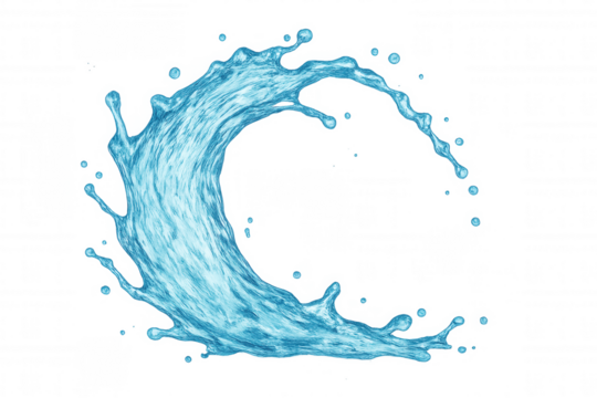 Transparent background showcasing crystal-clear water swirling, splashing, forming dynamic circular motion representing purity, freshness, movement