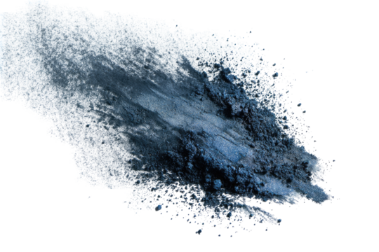 Abstract splatter of muted blue and gray.  A textured, irregular shape, with flowing, layered marks