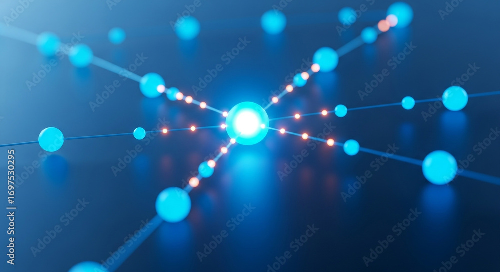 Aufkleber dynamic glowing network connections illuminate abstract digital data flow in futuristic blue environ