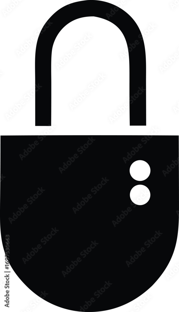 Poster simple black silhouette of a padlock security symbol with closed shackle ideal for digital security 