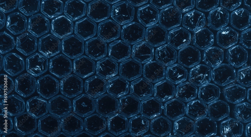 Poster abstract blue hexagon pattern bubble wrap texture close-up.