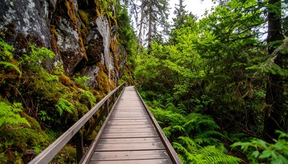 Obraz premium Forest path winding through lush greenery