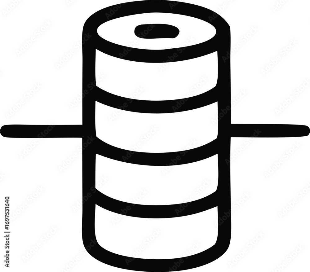 Poster simple cylinder icon with horizontal bar representing a reel or spool for graphics and design projec