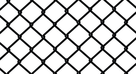 Geometric pattern of a black chain link fence against a white background