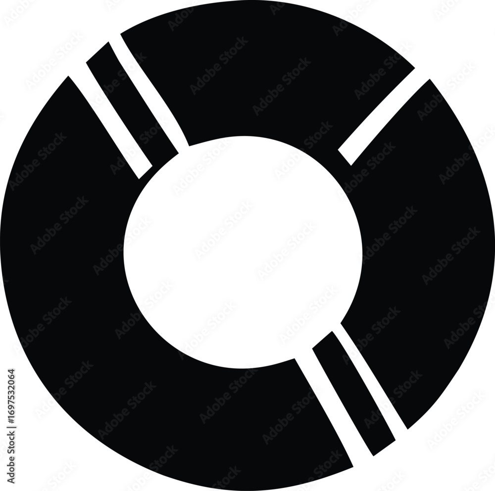 Poster minimalist black and white ring shape graphic with internal circle and segmented outer design elemen